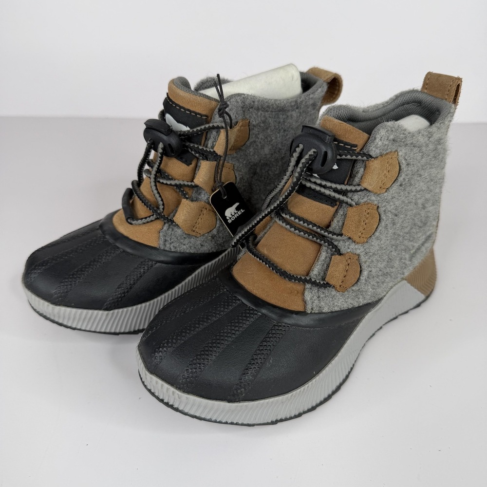 Sorel Snow Boots Kids Size 1 Gray Brown Waterproof Winter Ankle NY4563-224